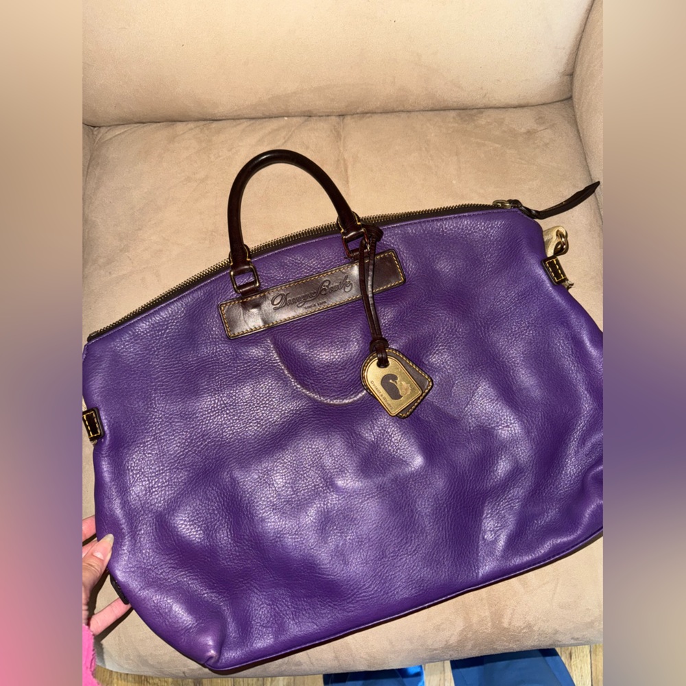 Dooney & Bourke Purple Leather Tote with Brown Handles